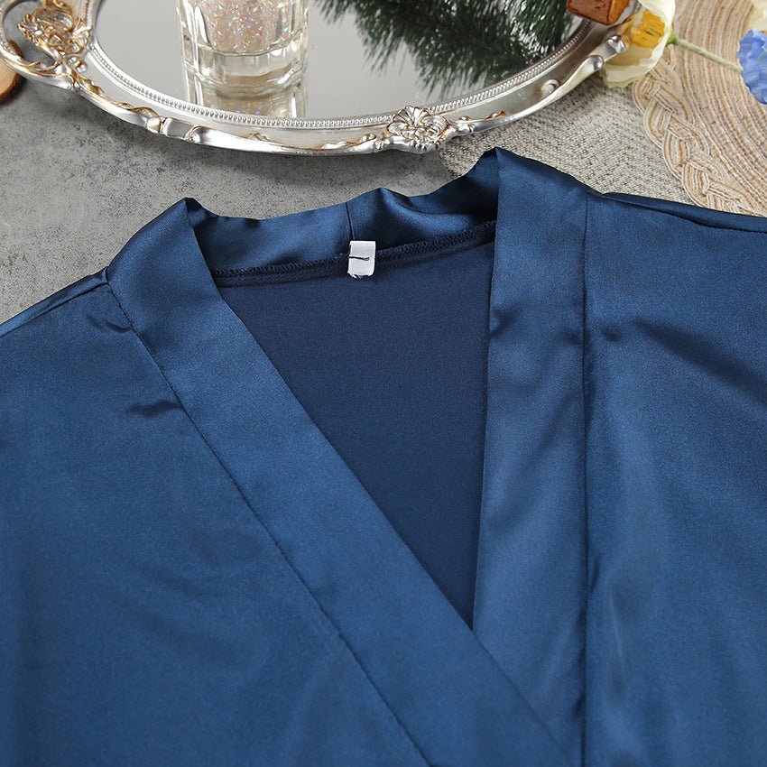 Nightgown three-piece set imitation with silk satin feather loungewear set FD - Image 23