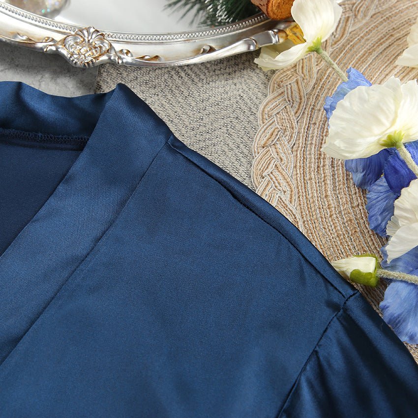 Nightgown three-piece set imitation with silk satin feather loungewear set FD - Image 24