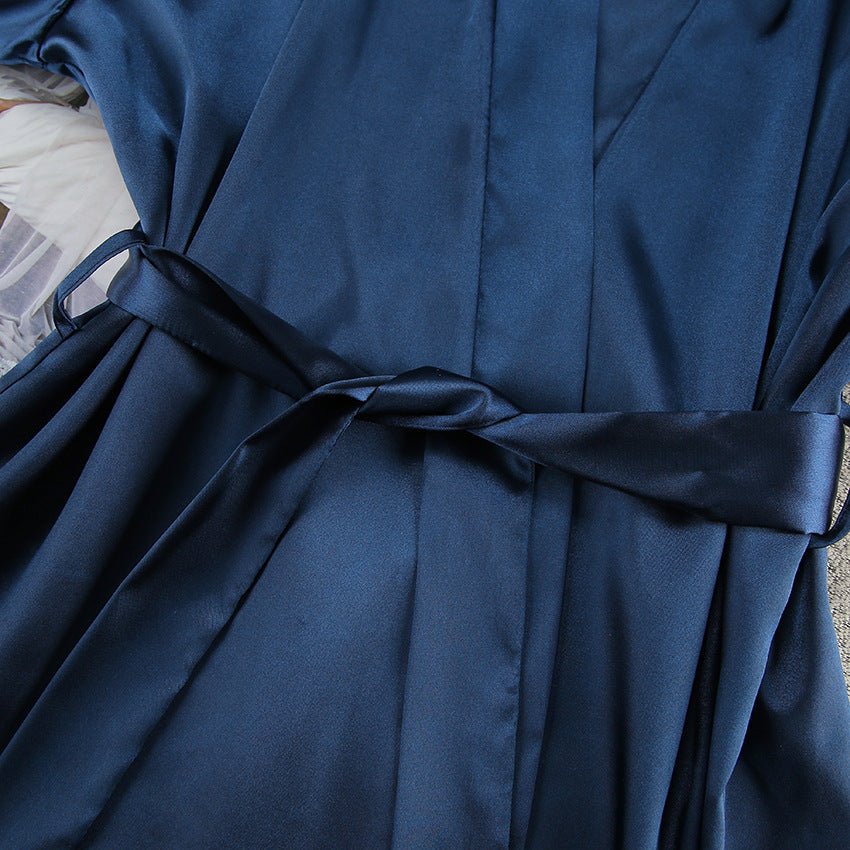 Nightgown three-piece set imitation with silk satin feather loungewear set FD - Image 25