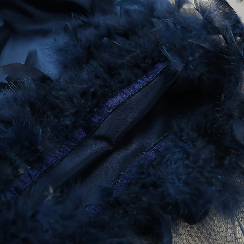 Nightgown three-piece set imitation with silk satin feather loungewear set FD - Image 29