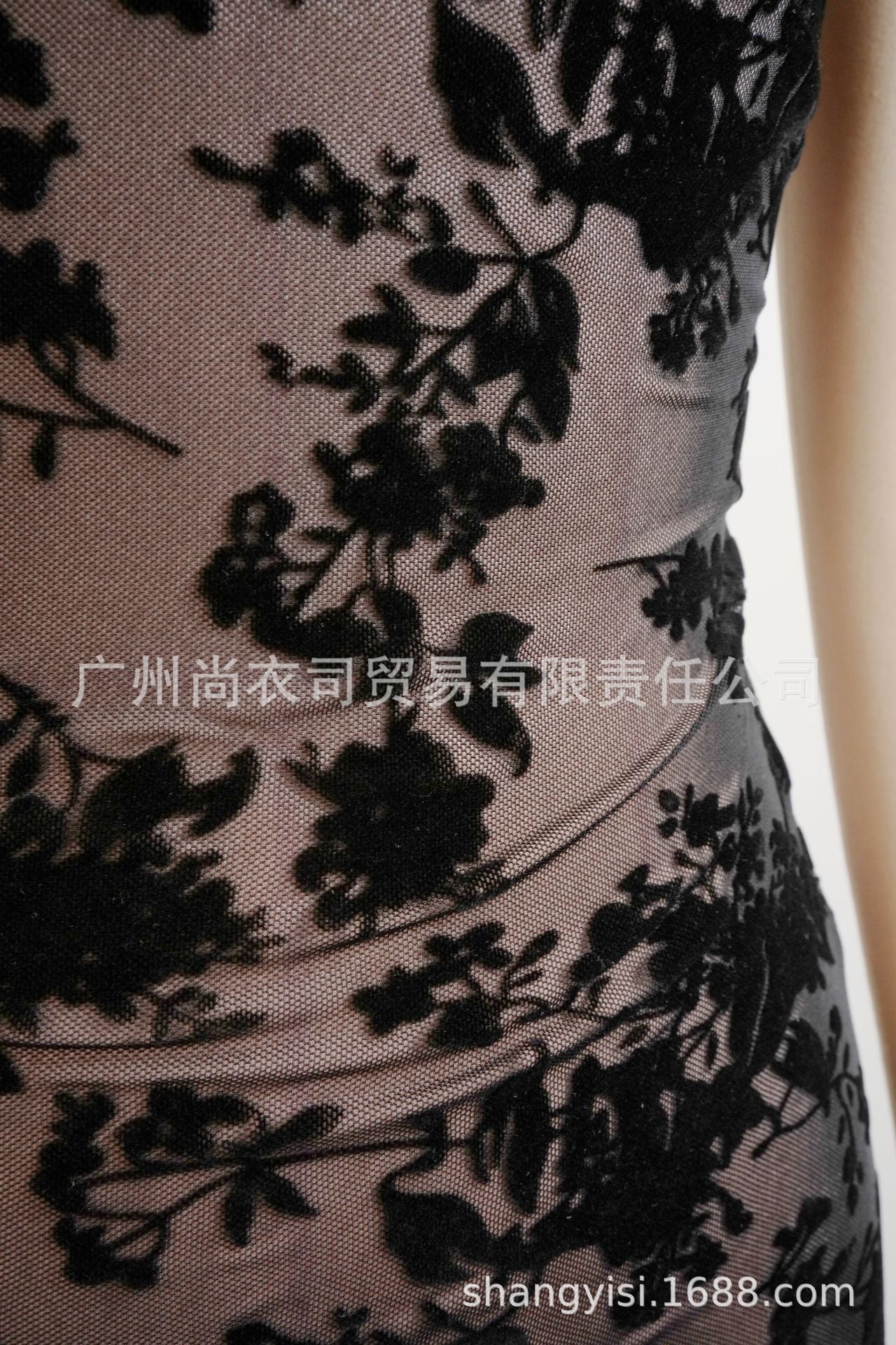 Noir Flora | Deep V-Neck Flocking Mini Dress - Image 6