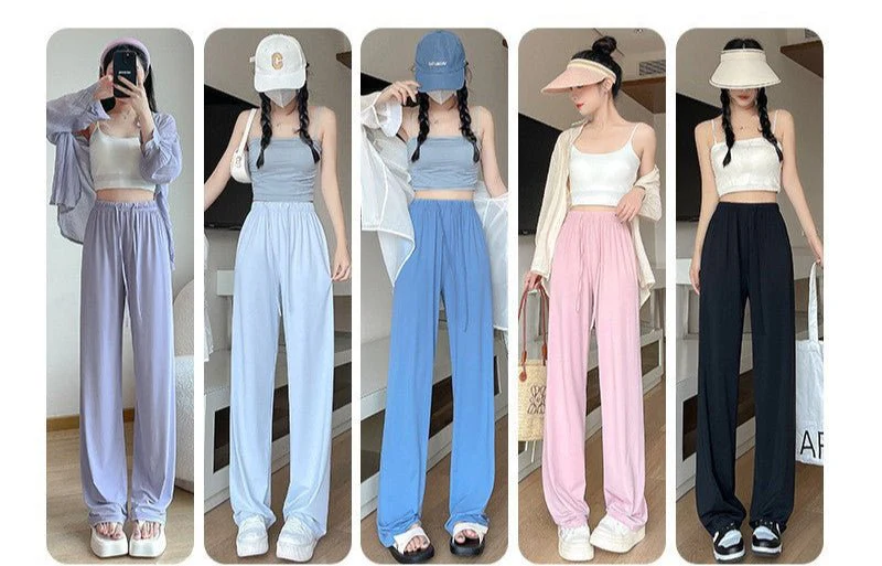 Nylon Ice Silk Sunscreen Pants – Thin Casual Straight Wide-Leg Women’s Pants - Image 3