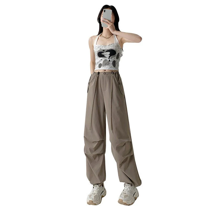 Nylon quick-drying overalls for women summer new American style parachute pants high waist wide leg casual sweatpants sweatpants - Image 2