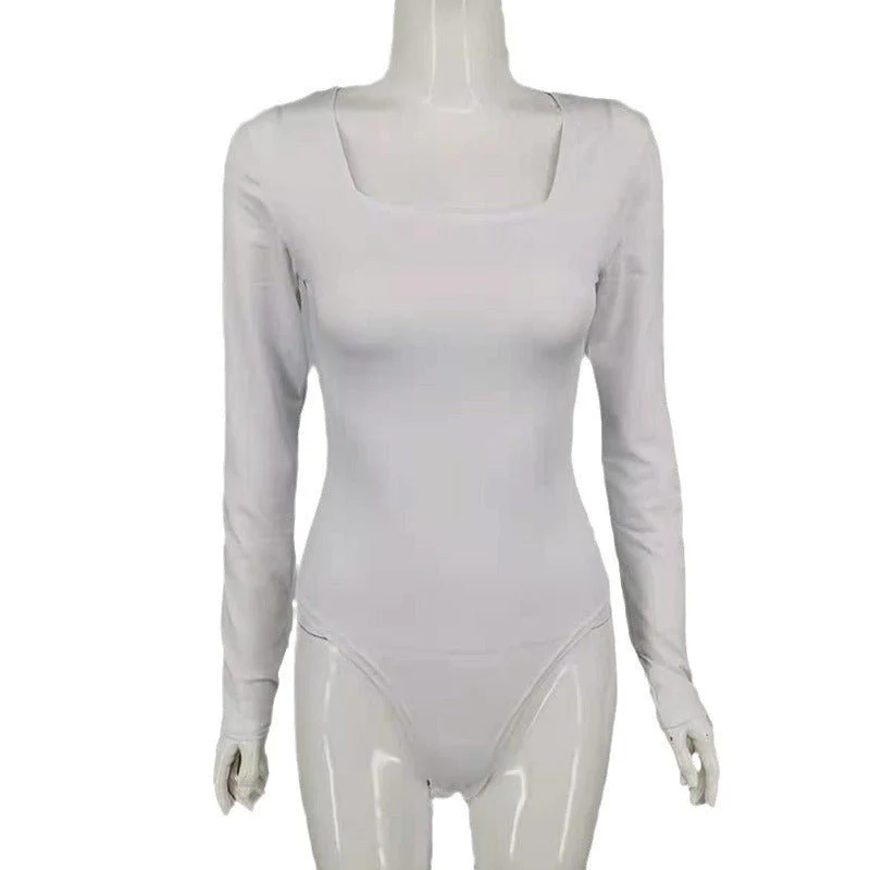 One-shoulder Solid Color Bodysuit Tops Women  FD - Image 7
