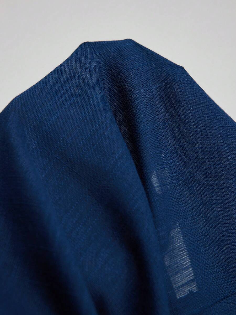Women's Navy Blue Linen Blend Sleeveless V-Neck Blouse - Image 8