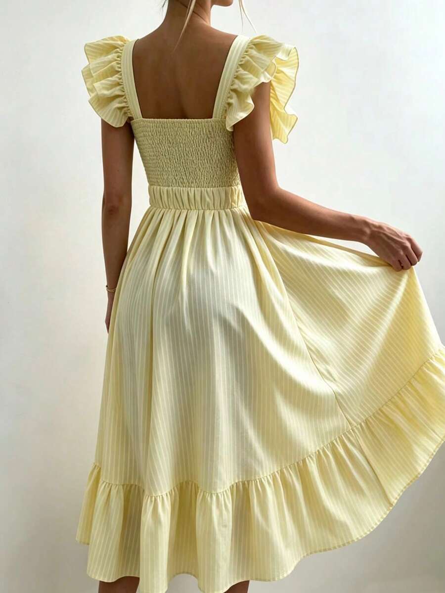 Pariaura Yellow Base White Striped Women's Summer Dress - Image 2