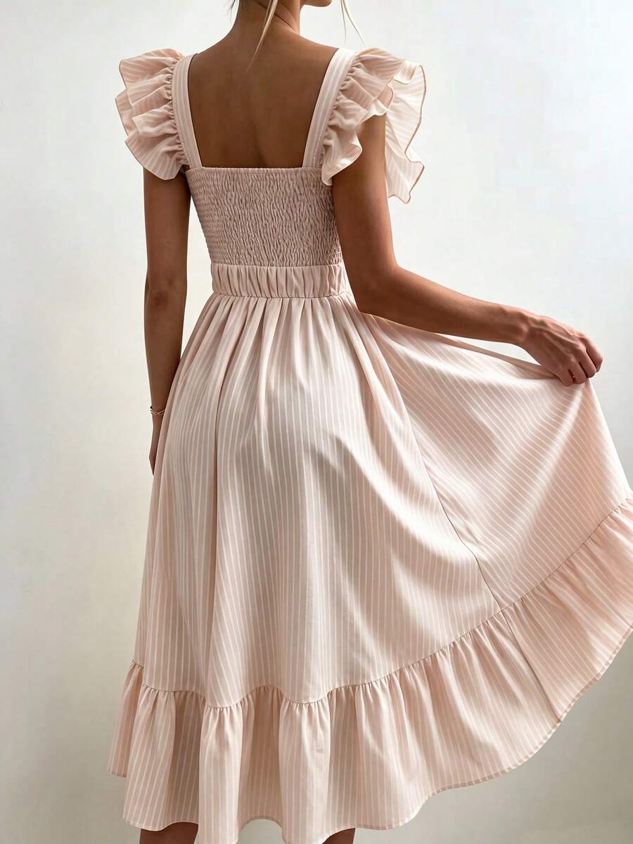 Pariaura Yellow Base White Striped Women's Summer Dress - Image 6