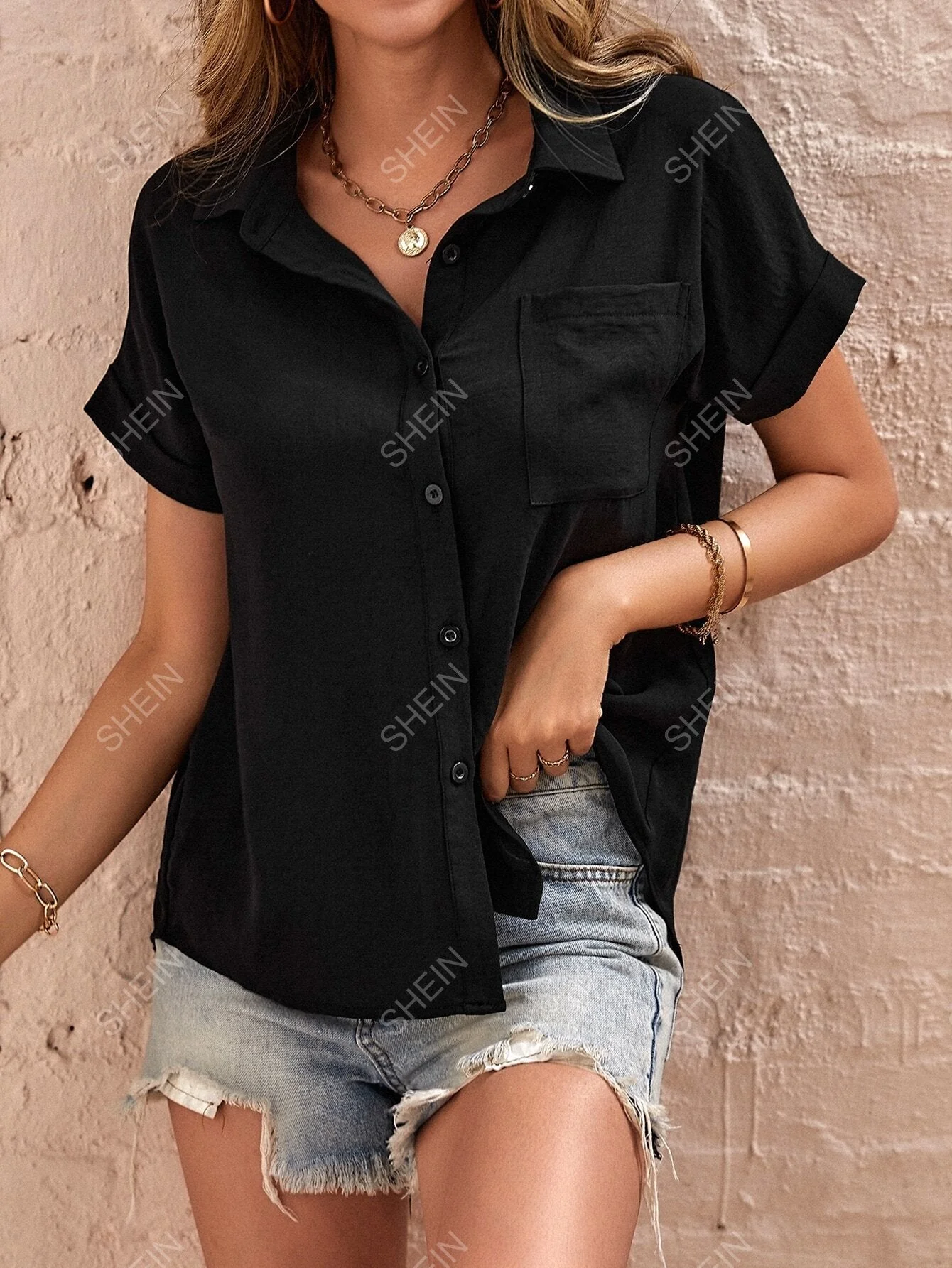 Patched Pocket Batwing Sleeve Shirt - Image 5