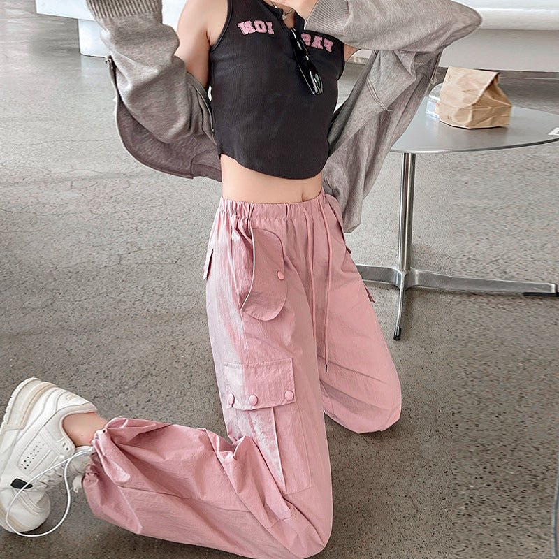 Pink overalls Spice girl pants women's spring new American straight casual wide-leg pants high-waisted quick-drying sweatpants