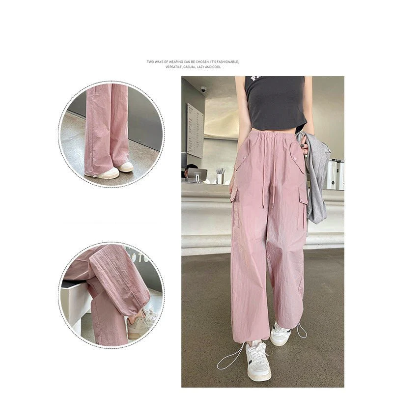 Pink overalls Spice girl pants women's spring new American straight casual wide-leg pants high-waisted quick-drying sweatpants - Image 2