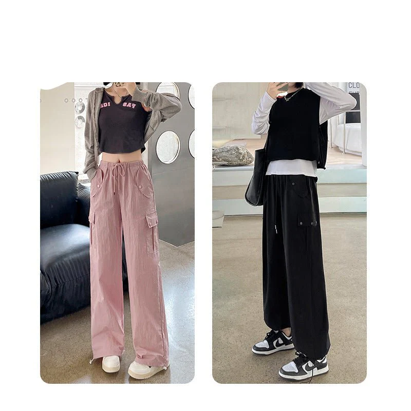 Pink overalls Spice girl pants women's spring new American straight casual wide-leg pants high-waisted quick-drying sweatpants - Image 3