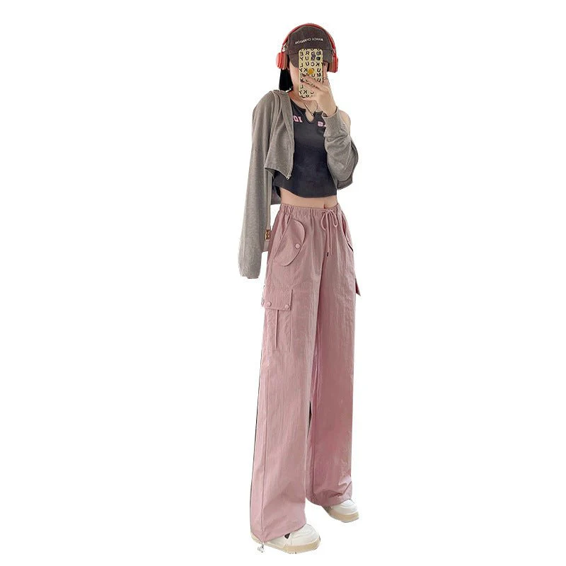 Pink overalls Spice girl pants women's spring new American straight casual wide-leg pants high-waisted quick-drying sweatpants - Image 5