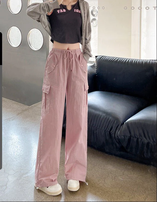 Pink overalls Spice girl pants women's spring new American straight casual wide-leg pants high-waisted quick-drying sweatpants - Image 6