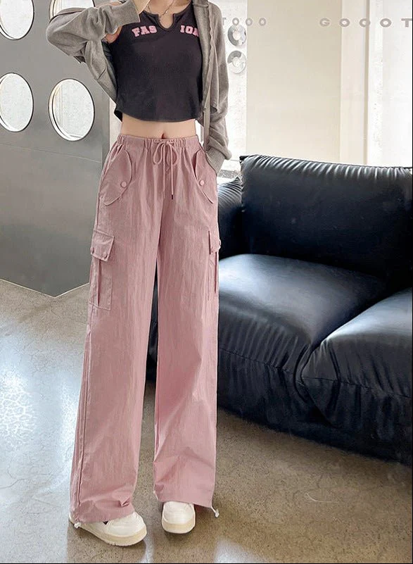Pink overalls Spice girl pants women's spring new American straight casual wide-leg pants high-waisted quick-drying sweatpants - Image 7