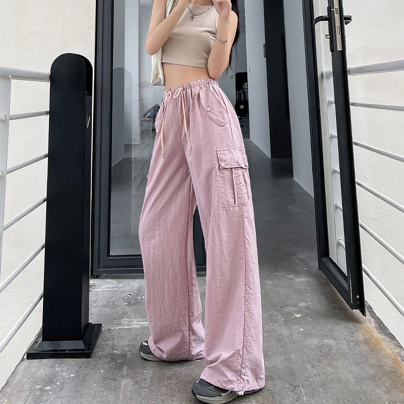 Pink overalls women's autumn new high-waisted wide-leg pants loose casual and thin Spice Girls quick-drying American sweatpants
