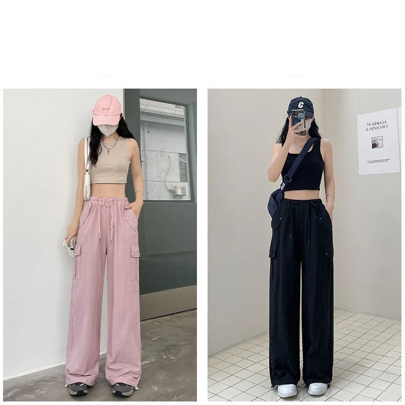 Pink overalls women's autumn new high-waisted wide-leg pants loose casual and thin Spice Girls quick-drying American sweatpants - Image 2