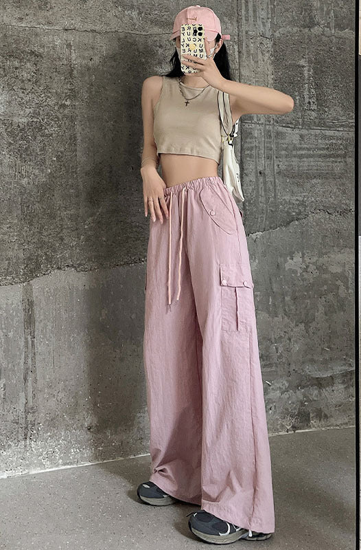 Pink overalls women's autumn new high-waisted wide-leg pants loose casual and thin Spice Girls quick-drying American sweatpants - Image 6