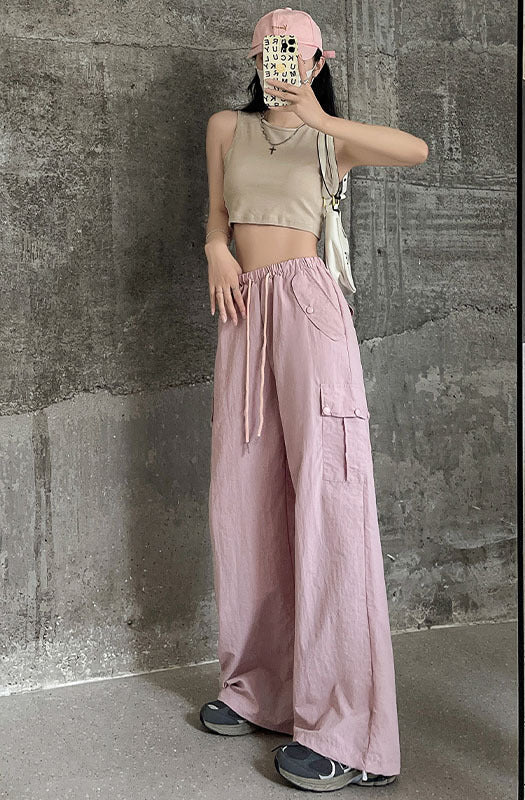 Pink overalls women's autumn new high-waisted wide-leg pants loose casual and thin Spice Girls quick-drying American sweatpants - Image 7