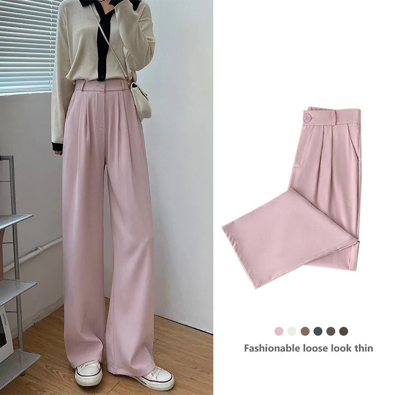 Pink suit pants drooping pants women's spring and autumn loose straight floor mopping pants casual women's clothing small wide-leg pants