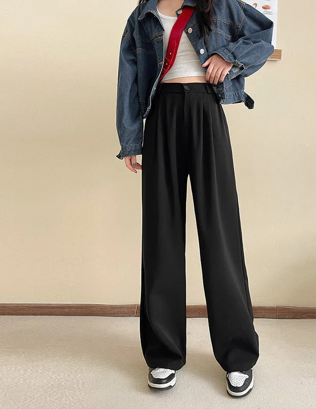 Pink suit pants drooping pants women's spring and autumn loose straight floor mopping pants casual women's clothing small wide-leg pants - Image 11