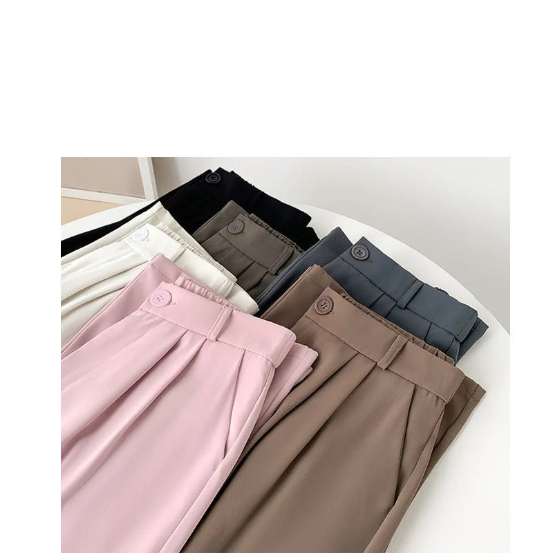 Pink suit pants drooping pants women's spring and autumn loose straight floor mopping pants casual women's clothing small wide-leg pants - Image 2