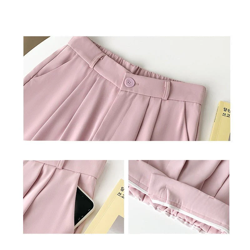 Pink suit pants drooping pants women's spring and autumn loose straight floor mopping pants casual women's clothing small wide-leg pants - Image 3