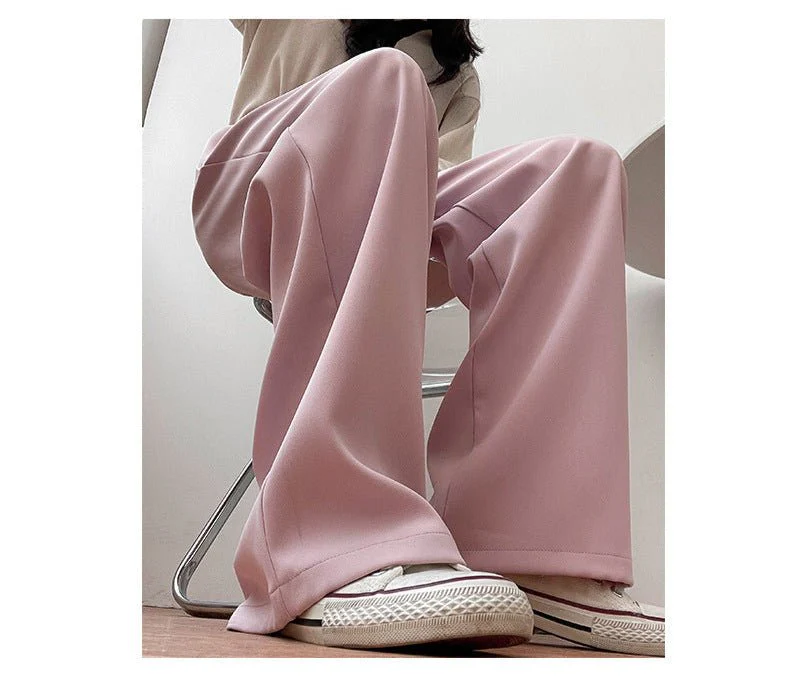 Pink suit pants drooping pants women's spring and autumn loose straight floor mopping pants casual women's clothing small wide-leg pants - Image 4