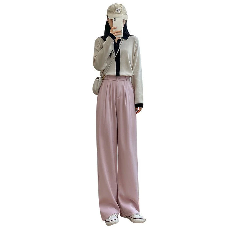 Pink suit pants drooping pants women's spring and autumn loose straight floor mopping pants casual women's clothing small wide-leg pants - Image 5