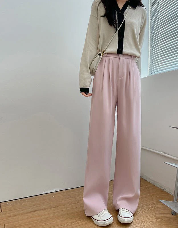 Pink suit pants drooping pants women's spring and autumn loose straight floor mopping pants casual women's clothing small wide-leg pants - Image 6