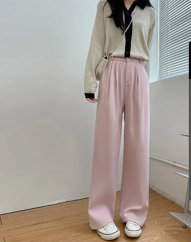 Pink suit pants drooping pants women's spring and autumn loose straight floor mopping pants casual women's clothing small wide-leg pants - Image 7