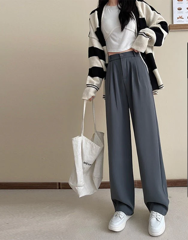 Pink suit pants drooping pants women's spring and autumn loose straight floor mopping pants casual women's clothing small wide-leg pants - Image 8