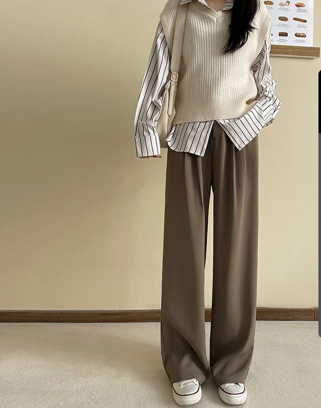Pink suit pants drooping pants women's spring and autumn loose straight floor mopping pants casual women's clothing small wide-leg pants - Image 9