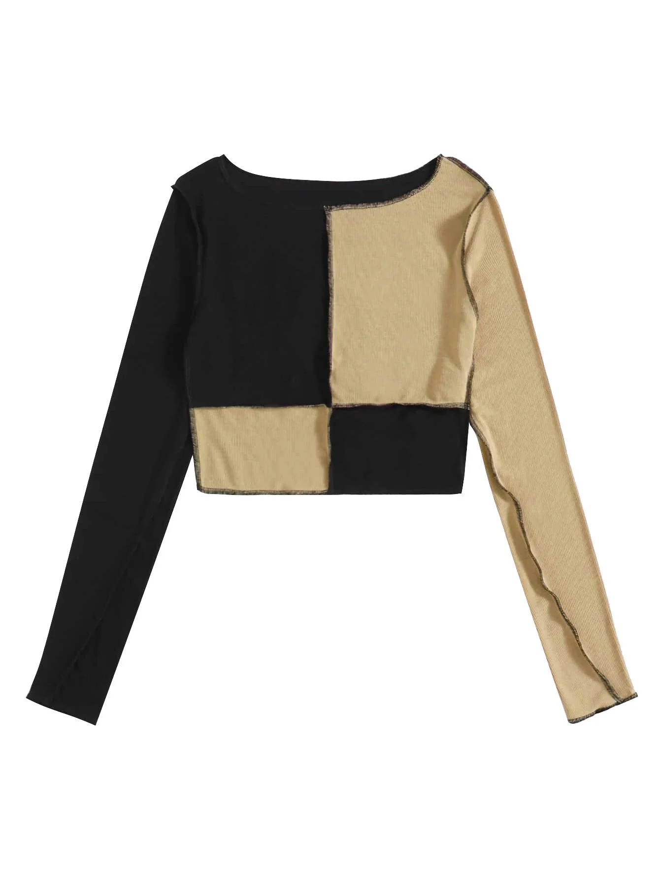 Plaid Long Sleeve T-Shirt - Matching casual round neck long-sleeved short tops - Image 7