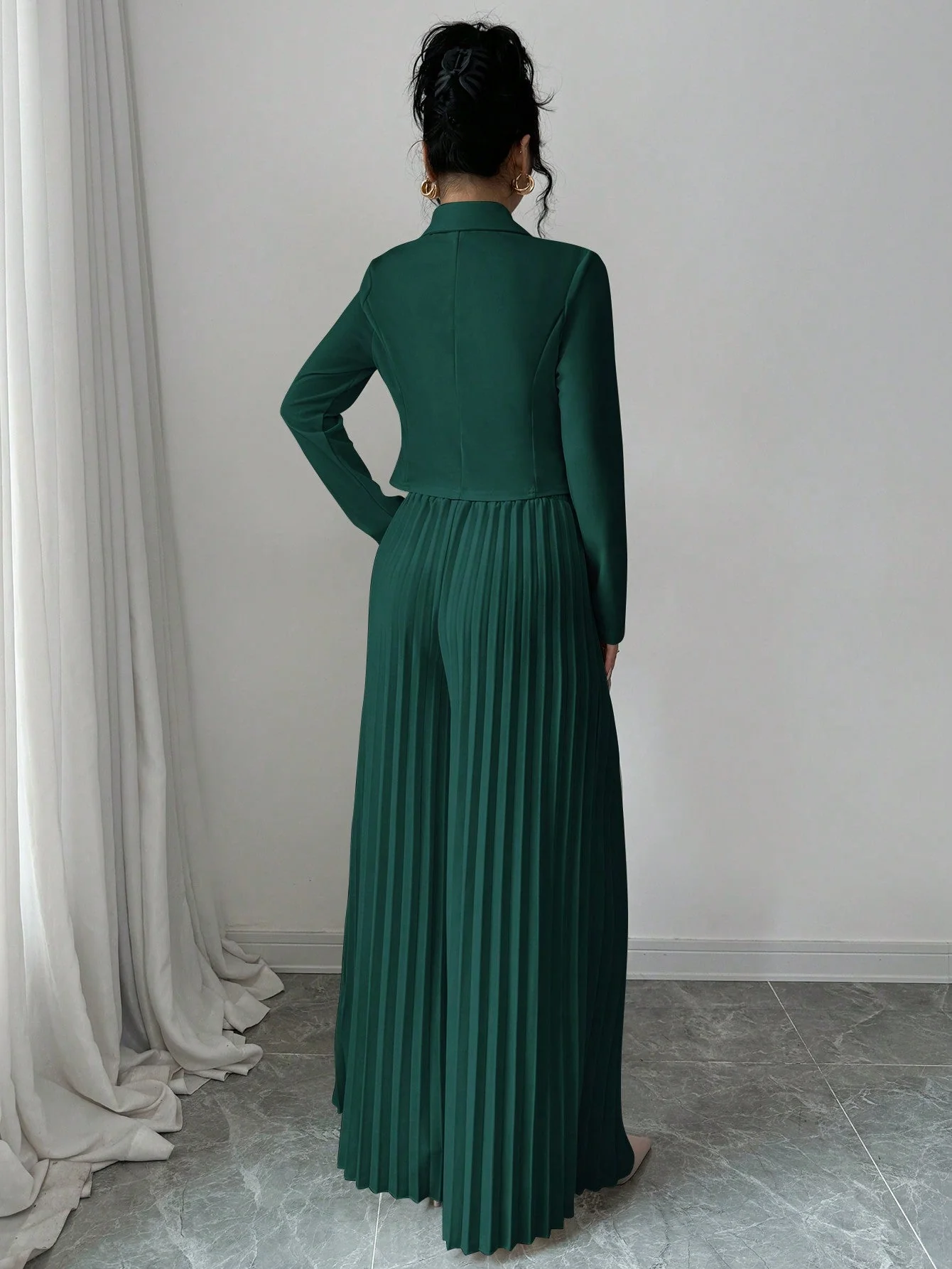 Pleated Double-Breasted Long Sleeve Elegant & Romantic Women's Business Suit - Image 6
