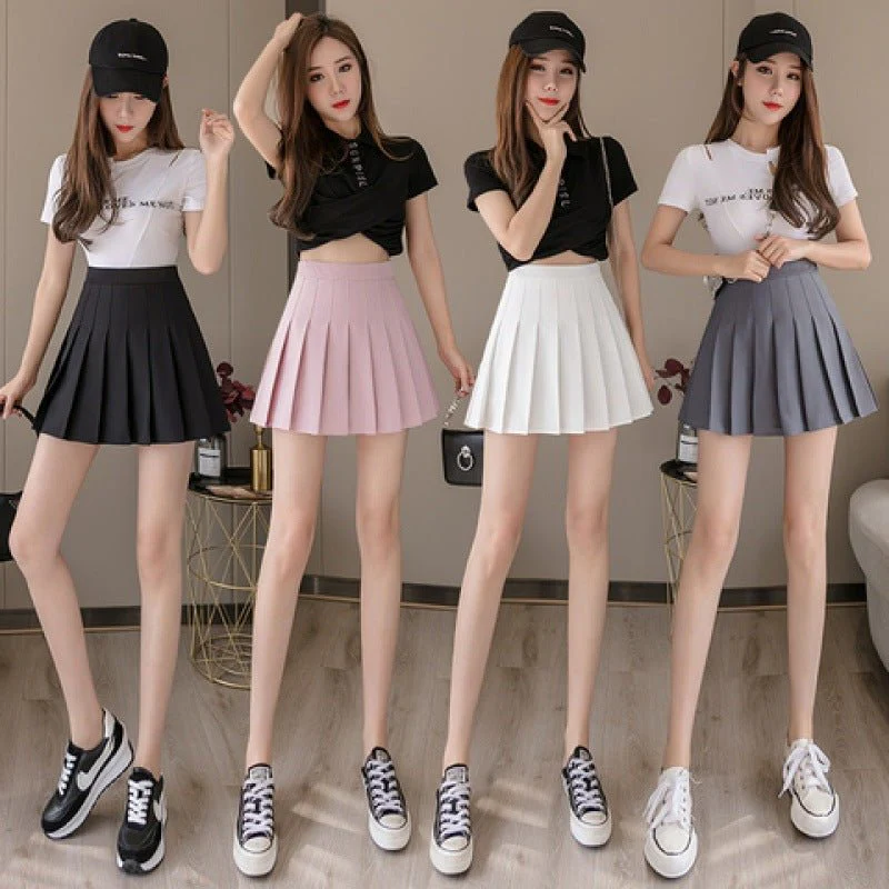 Pleated skirt women's JK uniform skirt versatile skirt spring and summer short skirt safety pants + zipper