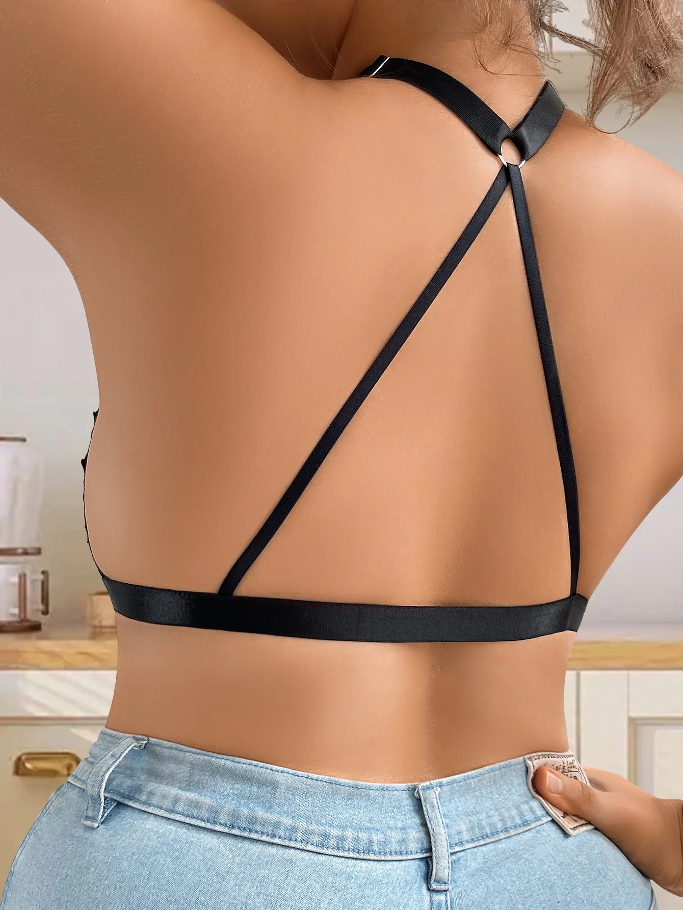Plus size bra for women with lace lace top push-up and gathered adjustable thin straps Y-shaped plus size bra FD - Image 5