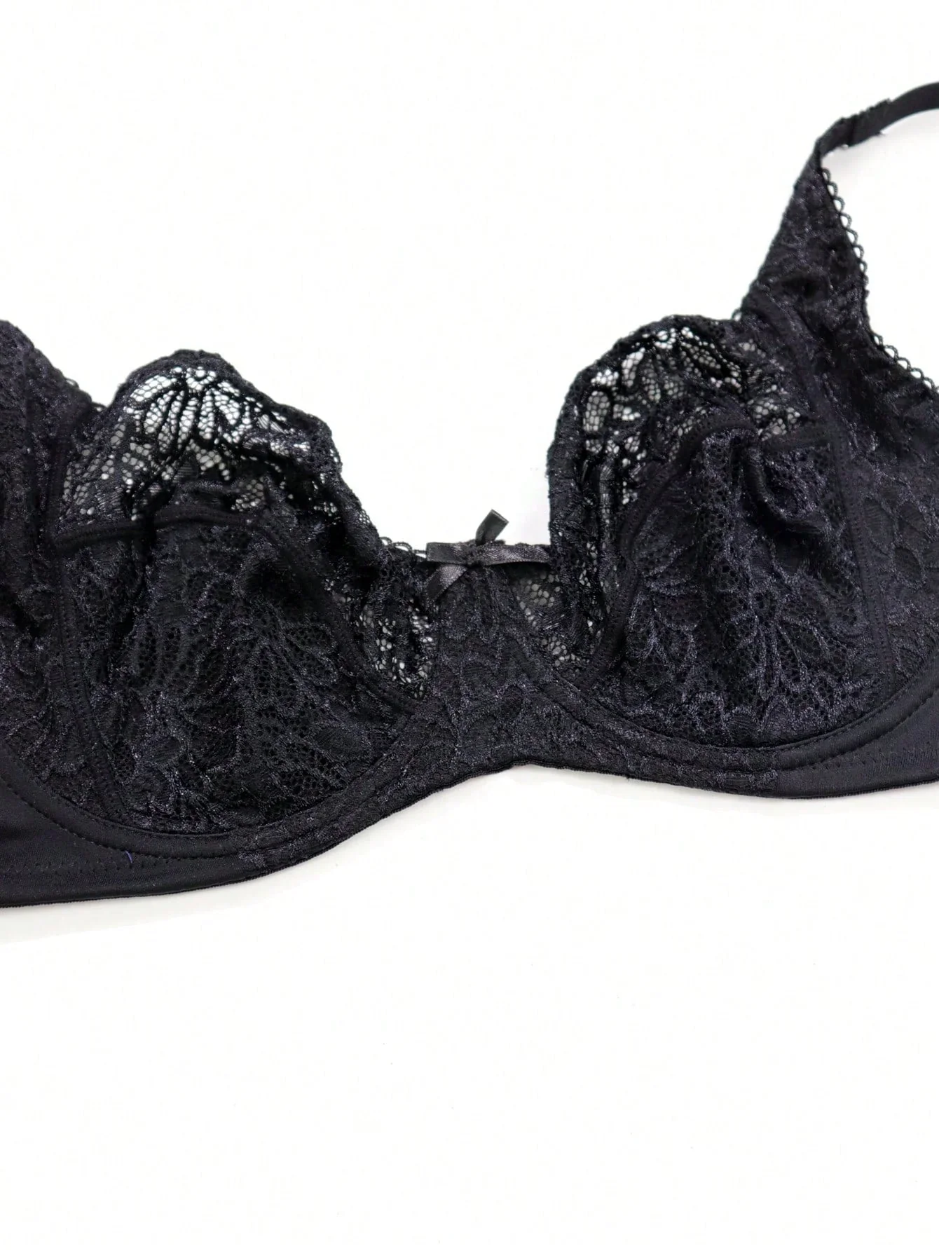 Plus Size Women's Black Sexy Lace Thin Underwire Bra, Full Coverage Lingerie, Halloween - Image 4