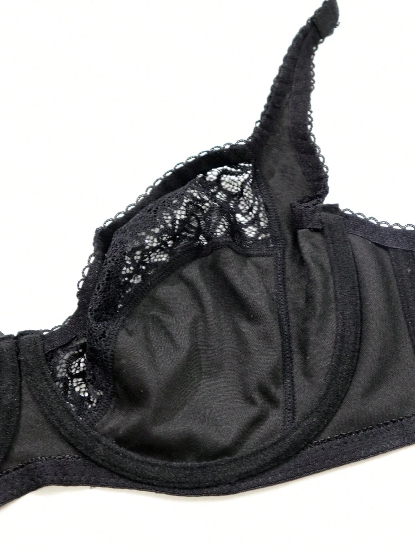 Plus Size Women's Black Sexy Lace Thin Underwire Bra, Full Coverage Lingerie, Halloween - Image 7