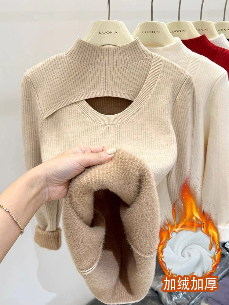 Plush one-piece hollow mock neck thermal top FD - Image 10