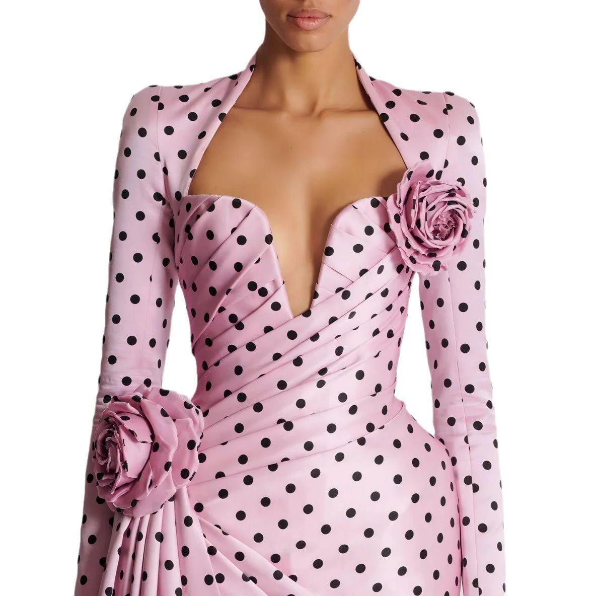 Polka Dot Promenade | Deep V-Neck 3D Floral Mini Dress - Image 5