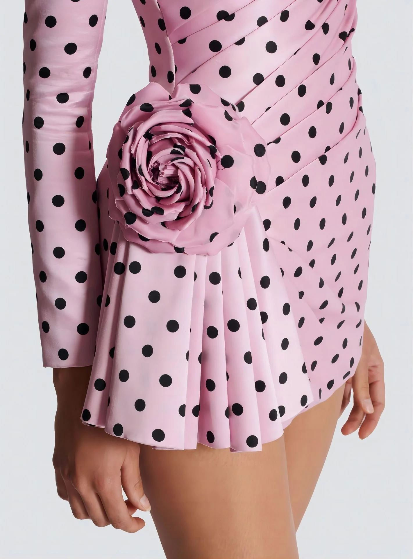 Polka Dot Promenade | Deep V-Neck 3D Floral Mini Dress - Image 9