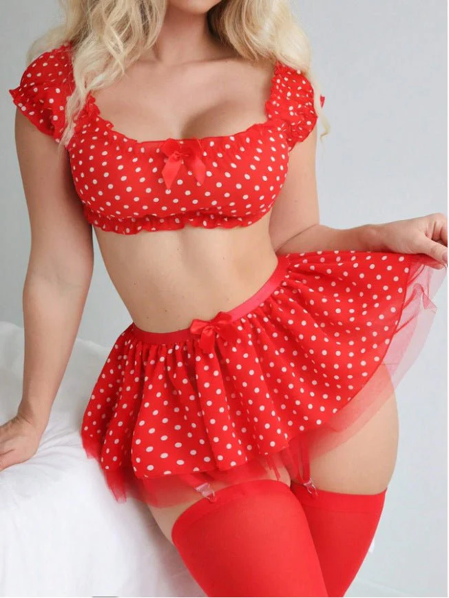 Polka Dot Tease | Mesh Perspective One-Shoulder Two-Piece Lingerie Set (FD) - Image 12