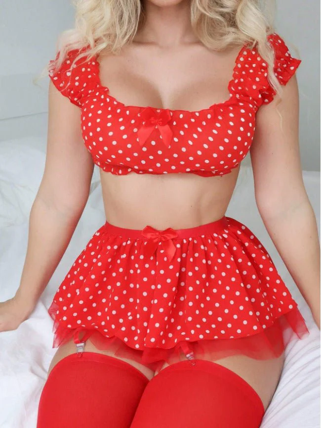 Polka Dot Tease | Mesh Perspective One-Shoulder Two-Piece Lingerie Set (FD) - Image 13
