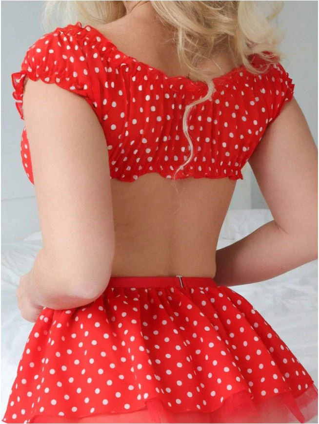 Polka Dot Tease | Mesh Perspective One-Shoulder Two-Piece Lingerie Set (FD) - Image 14