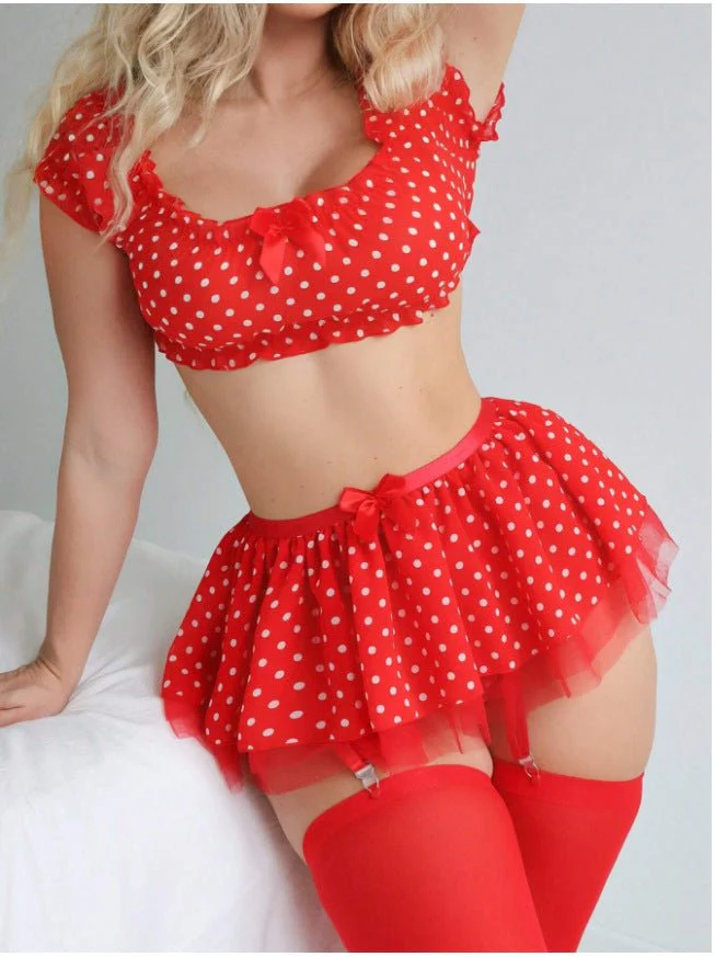 Polka Dot Tease | Mesh Perspective One-Shoulder Two-Piece Lingerie Set (FD) - Image 15