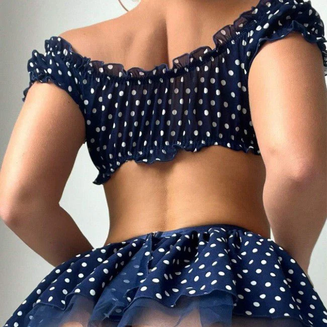 Polka Dot Tease | Mesh Perspective One-Shoulder Two-Piece Lingerie Set (FD) - Image 4