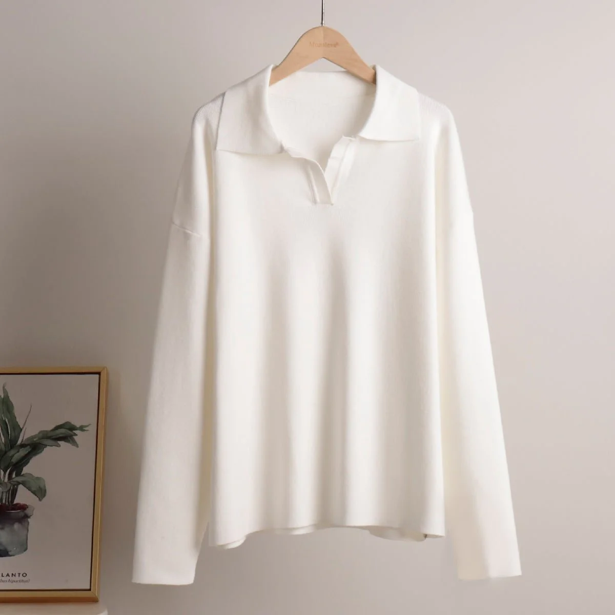 Polo collar knitted pullover + wide-leg trousers two-piece suit - Image 33