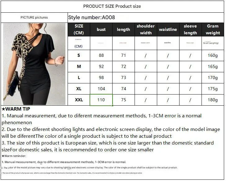 Popular leopard print asymmetric collar butterfly sleeve splicing top women - Image 9
