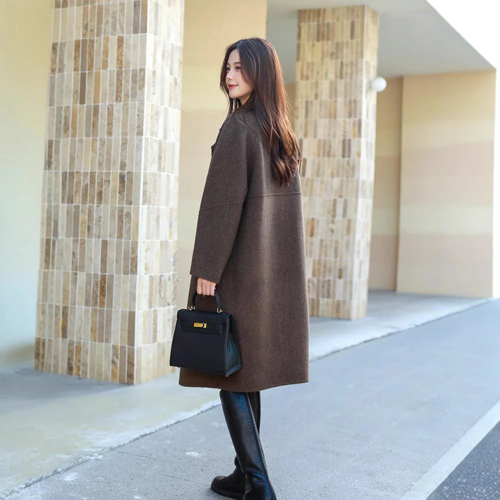 Premium Double-sided wool coat women's medium and long 2025 autumn and winter new cocoon high-end woolen coat - Image 2