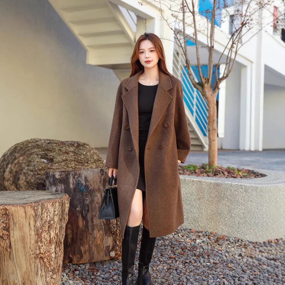 Premium Double-sided wool coat women's medium and long 2025 autumn and winter new cocoon high-end woolen coat - Image 3